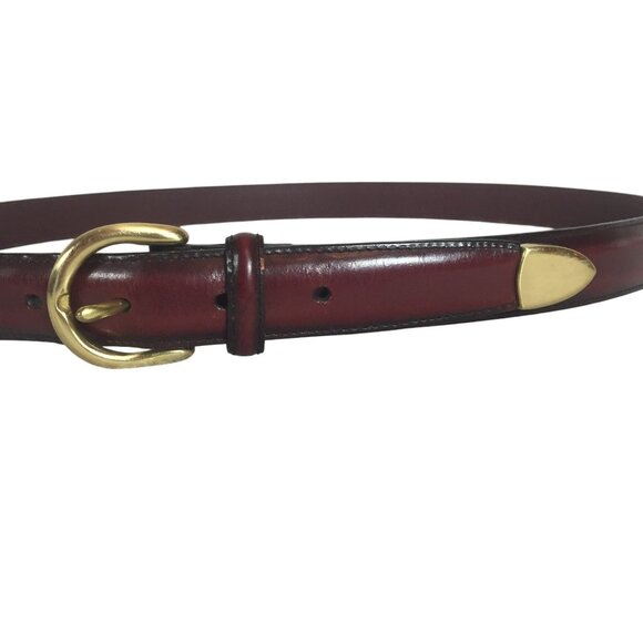 Lands End Mens 38 Dress Belt Burgundy Leather Brass Buckle USA - Picture 6 of 9